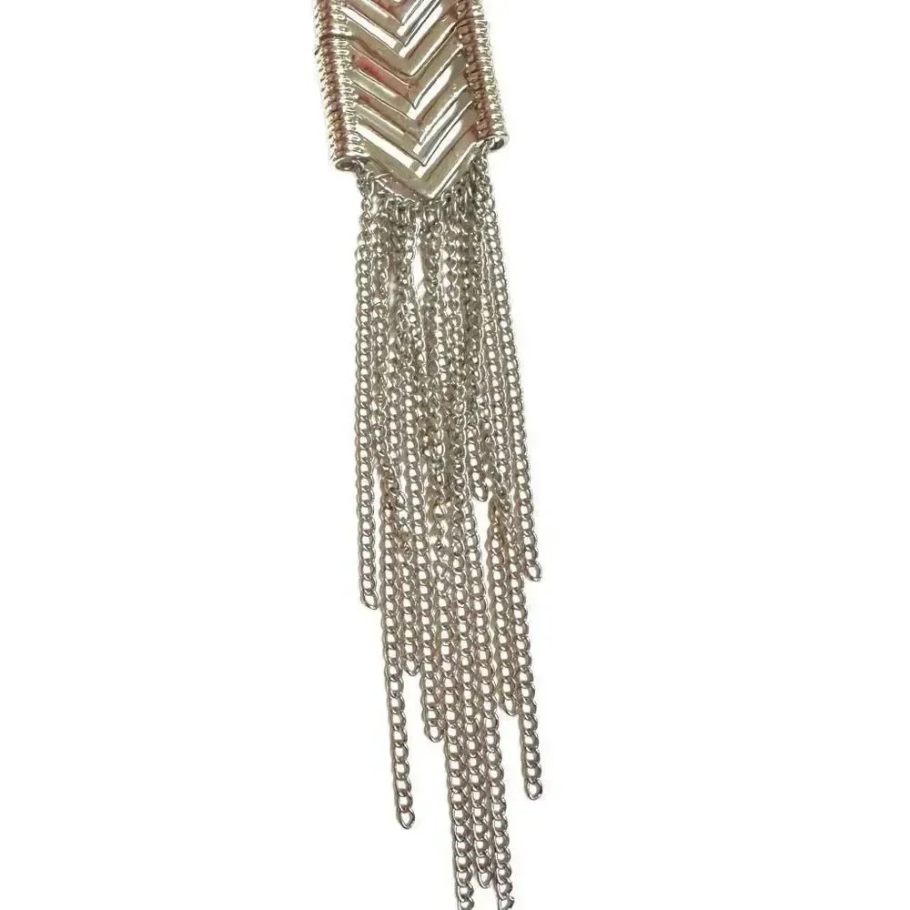 Long silver tone tassel pendant necklace long silver